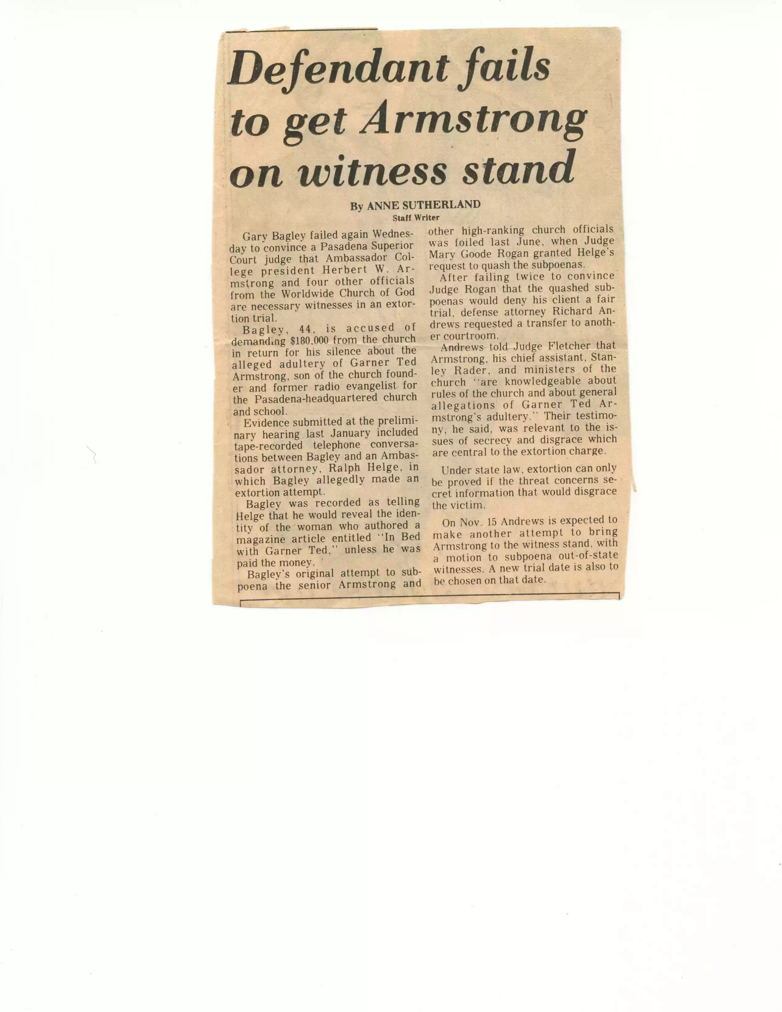 Pasadena Star News, n.d., but poss 1978or79